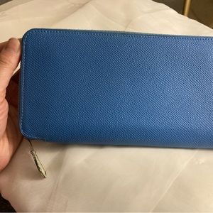 Authentic Hermes Azap Zip Around Wallet Silk'in Epsom Long Blue